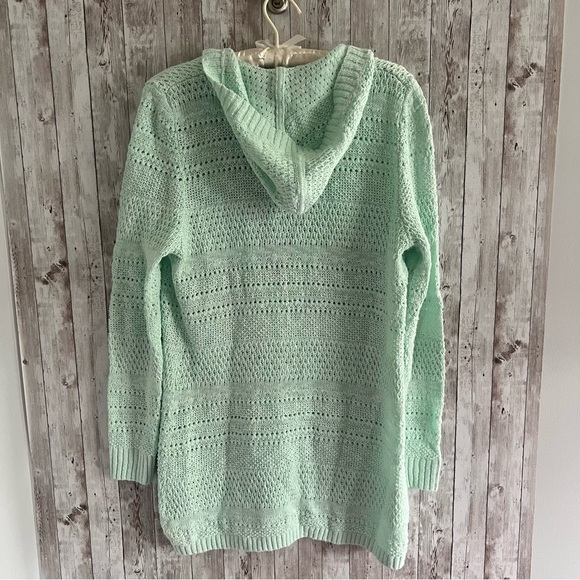 L.L. Bean Knit Mint Green Women's Cardigan Hooded Boho Granola Gorpcore Cotton M - Picture 2 of 4